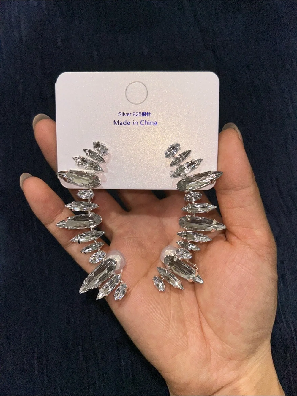 Crystal Marquise Hoop Earrings - Silver Tone